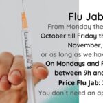 Get your flu jab in our clinic from the 18th of October.